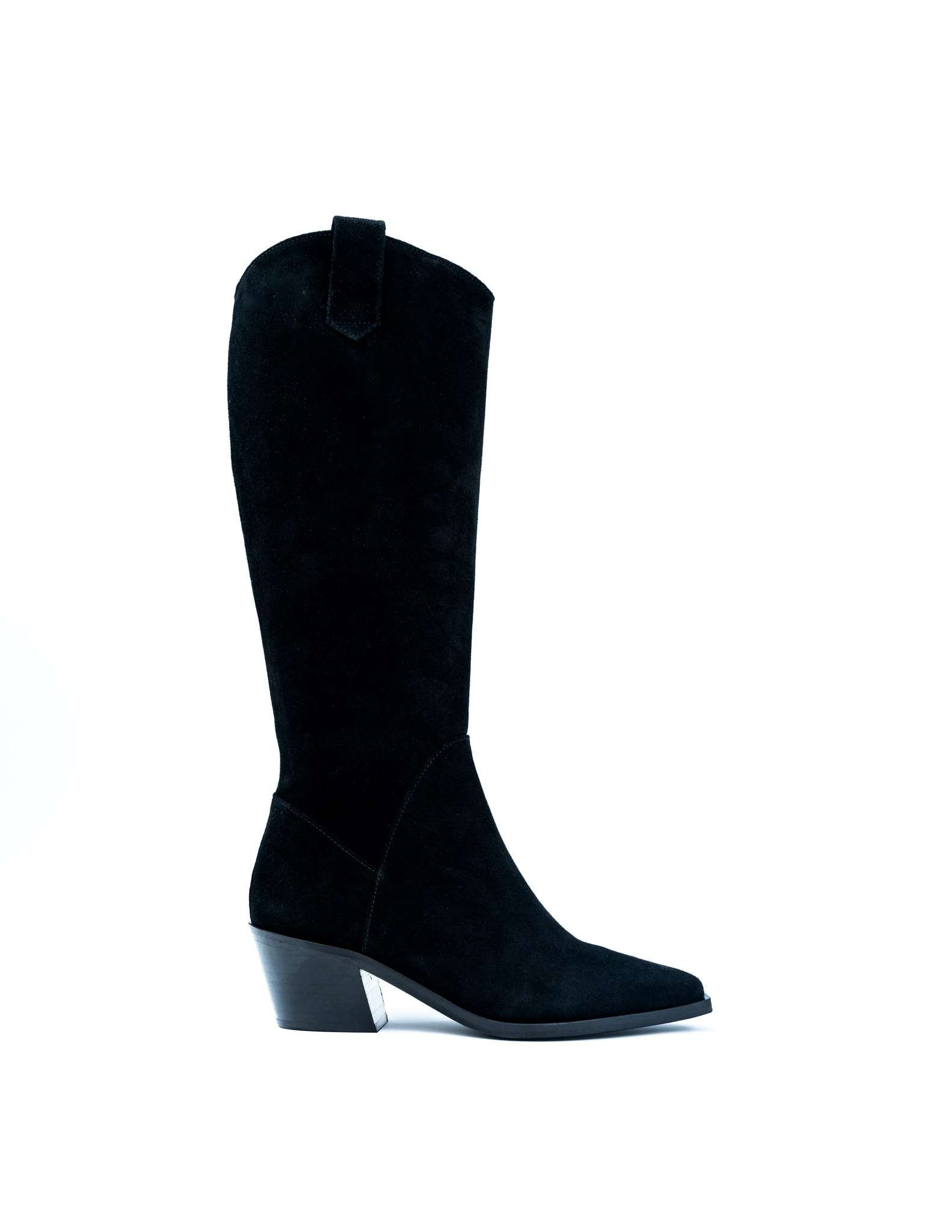 Imagem 0 de Bota Alta em Crute com Salto Alto - Preto