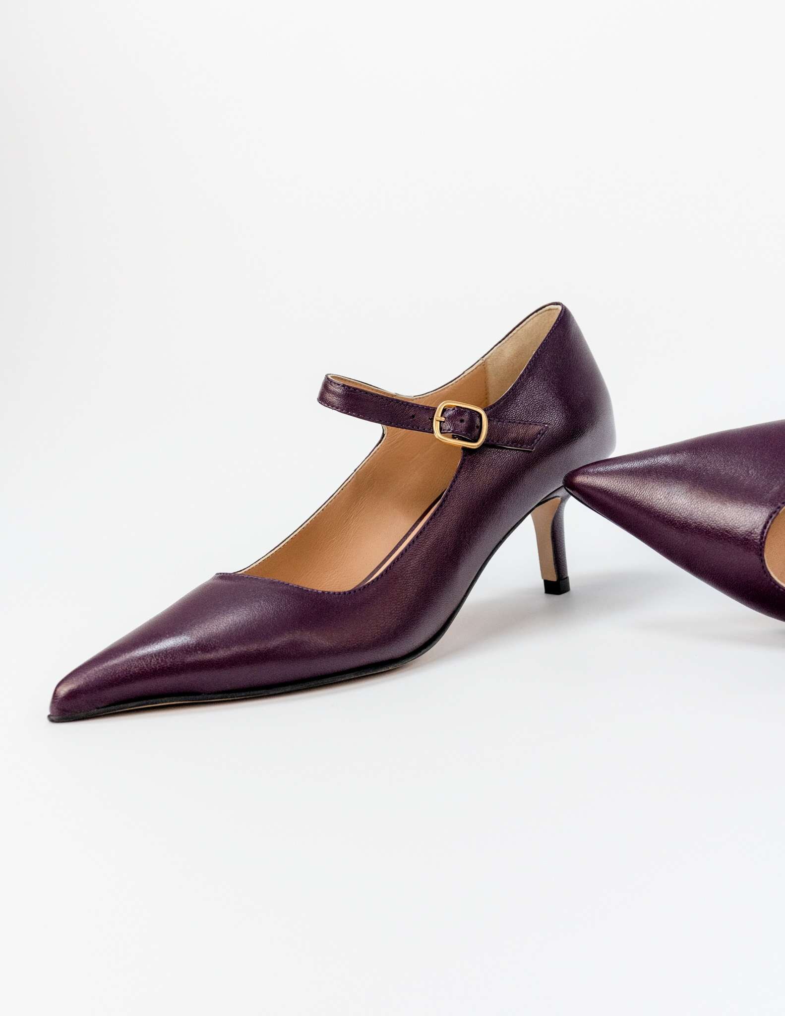 Sapato de Salto Alto em Pele - Roxo Roxo-3