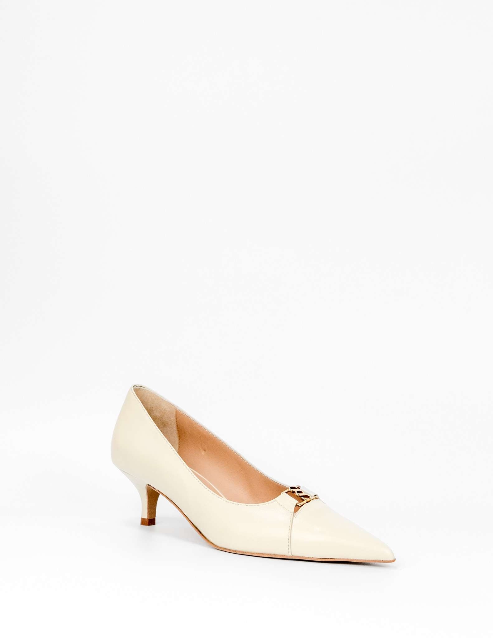 Sapatos de Salto Alto em Pele - Bege Bege-2