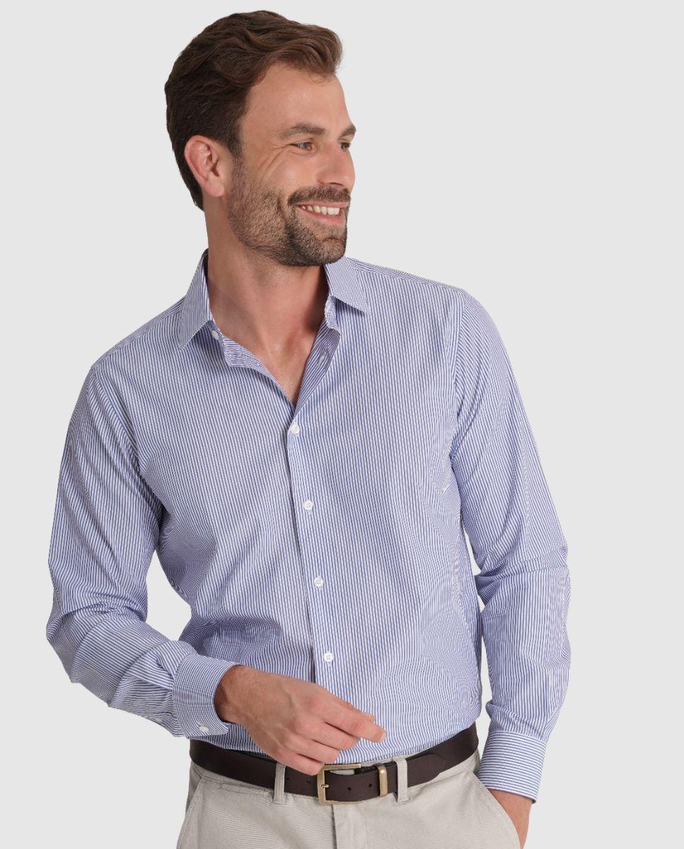 Imagem 0 de Camisa Clássica de Manga Comprida 100% Algodão às Riscas