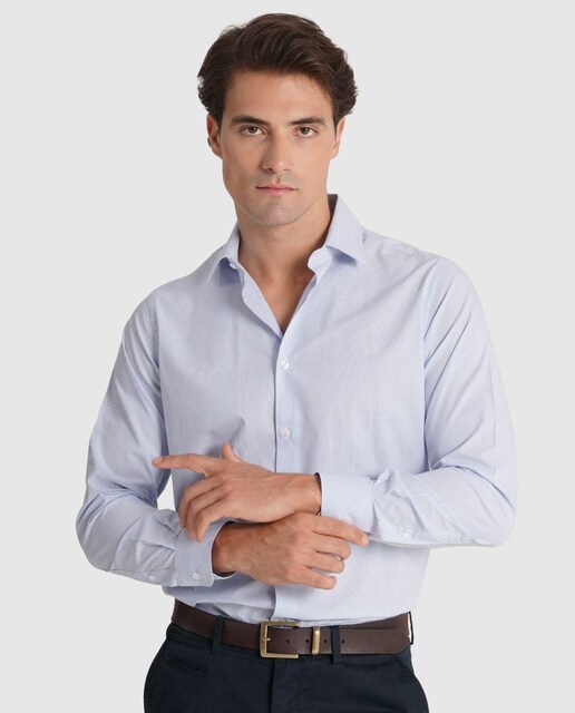 Imagem 0 de Camisa Clássica de Manga Comprida 100% Algodão às Riscas