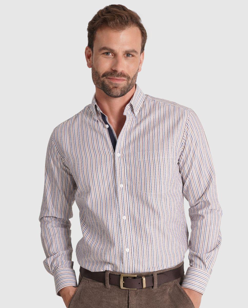 Imagem 0 de Camisa de Manga Comprida 100% Algodão às Riscas