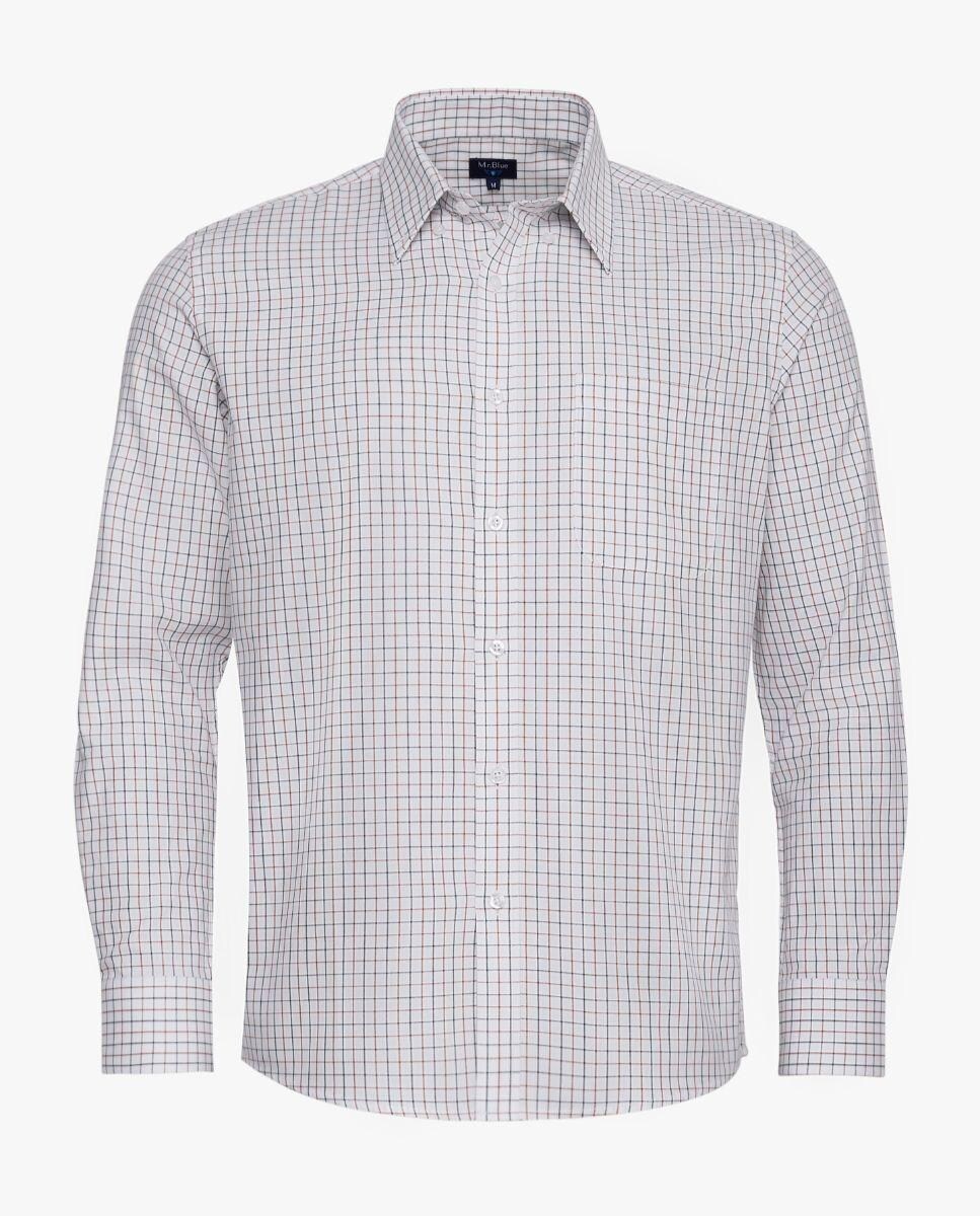 Camisa de Manga Comprida 100% Algodão aos Quadrados Branco-1