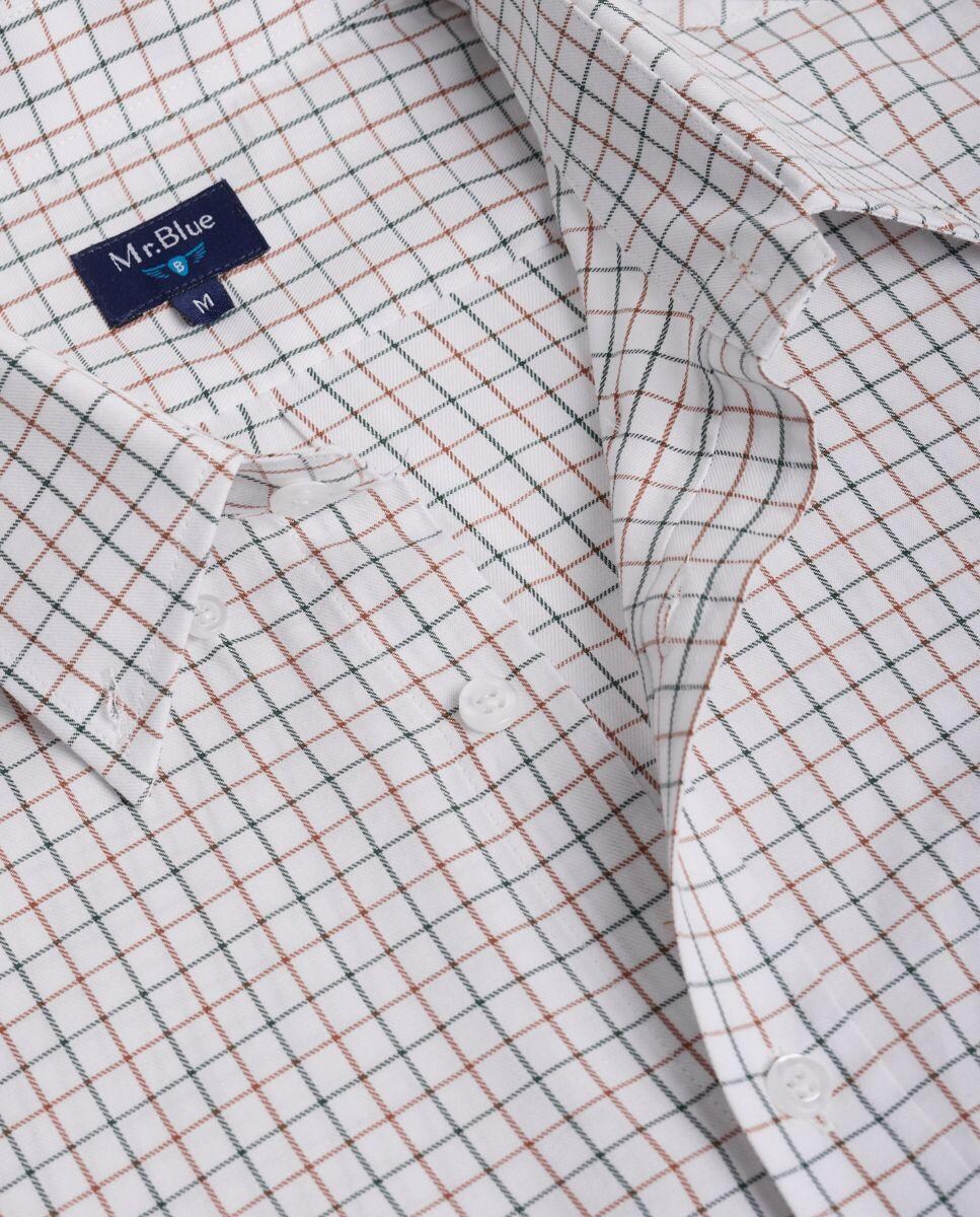 Camisa de Manga Comprida 100% Algodão aos Quadrados Branco-2