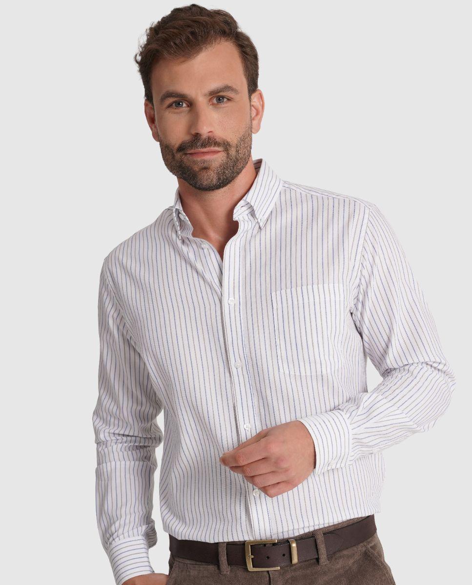 Imagem 0 de Camisa de Manga Comprida 100% Algodão às Riscas