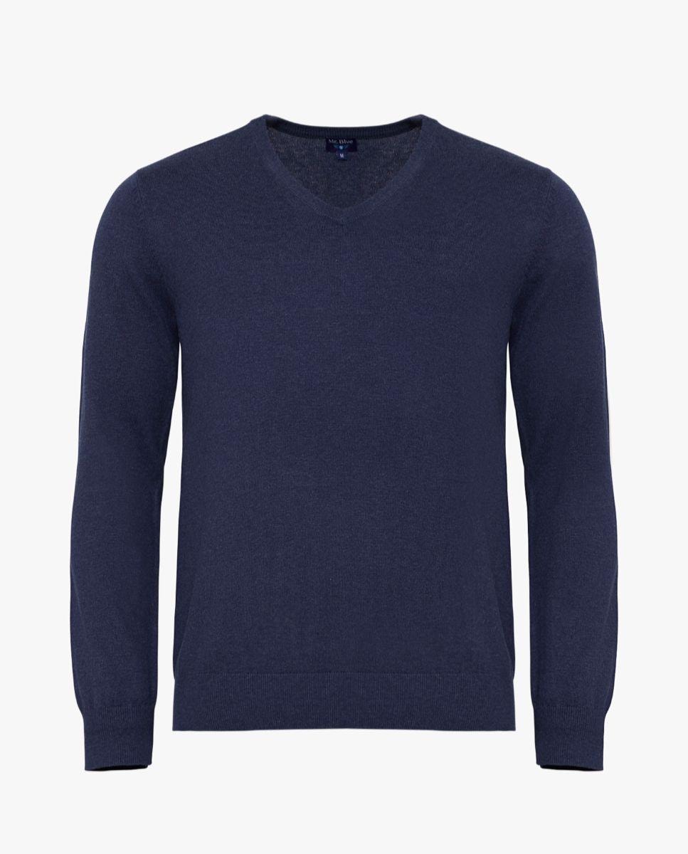 Camisola de Malha com Gola em V Azul-1