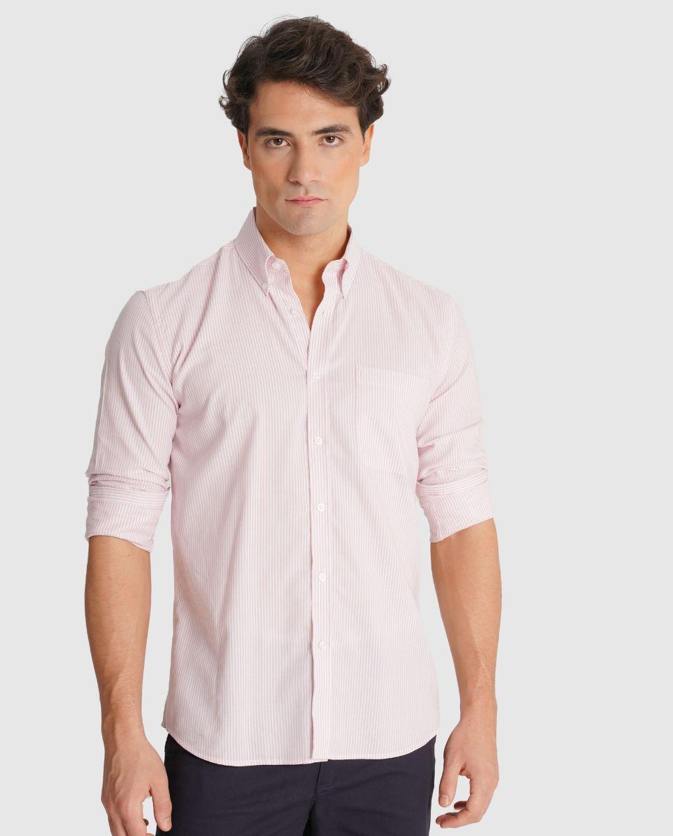 Camisa Às Riscas com Corte Regular Verde-1