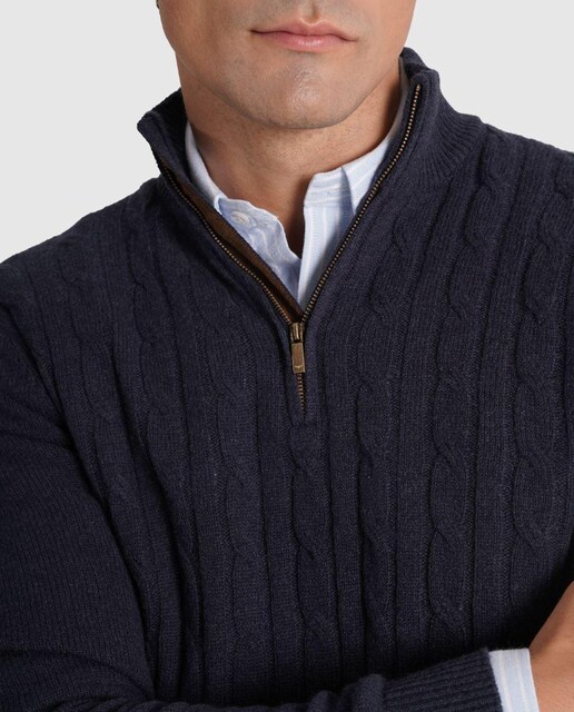 Imagem 0 de Camisola em Malha do Cabo com Manga Comprida e Fecho Zip na Gola