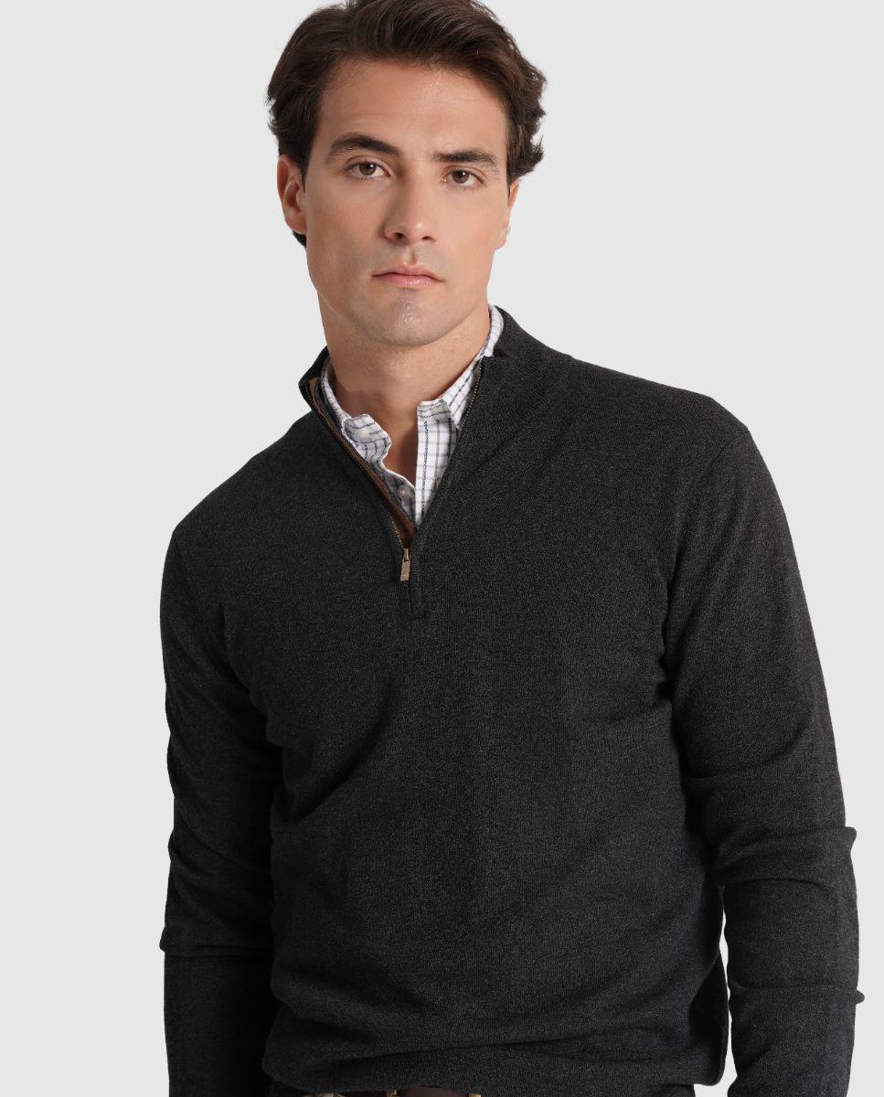 Imagem 0 de Camisola em Malha de Manga Comprida com Fecho Zip na Gola