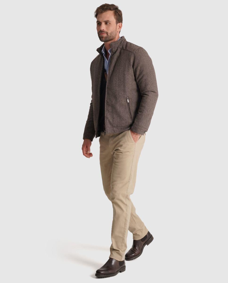 Casaco com Fecho Zip e Bolsos Laterais Castanho-1