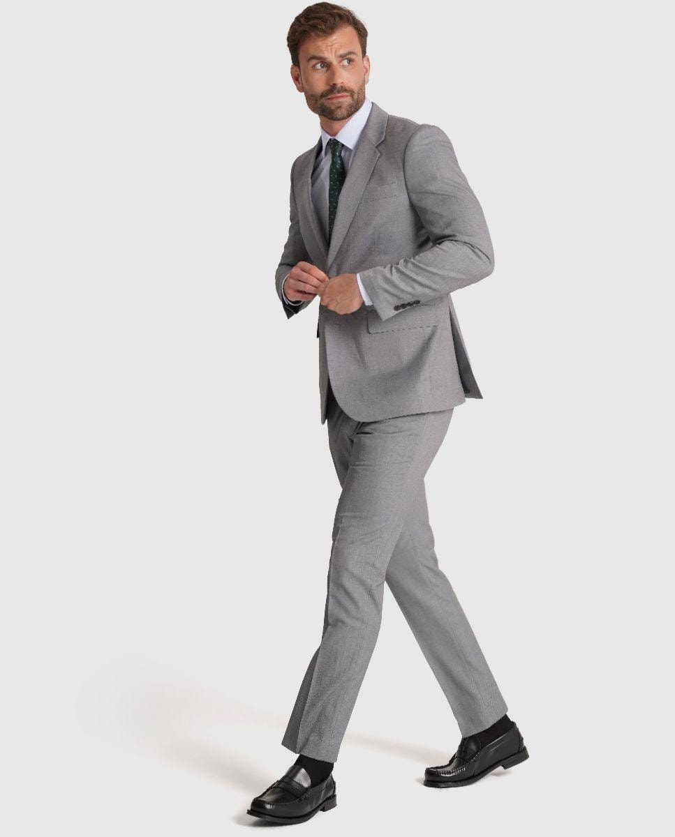 Fato de Corte Regular Fit Liso em Cinzento Cinzento-1