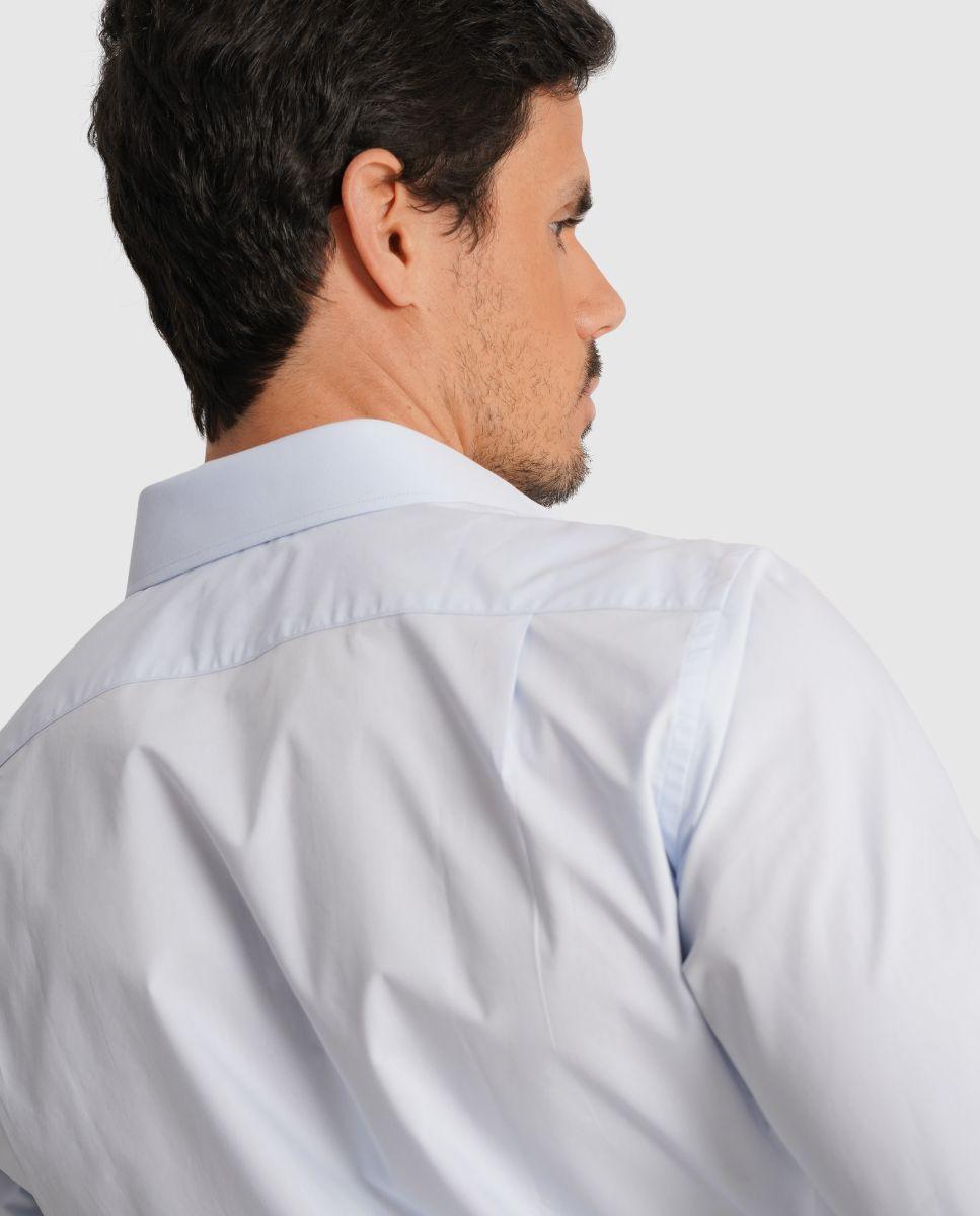 Camisa de Algodão de Manga Comprida Azul-2
