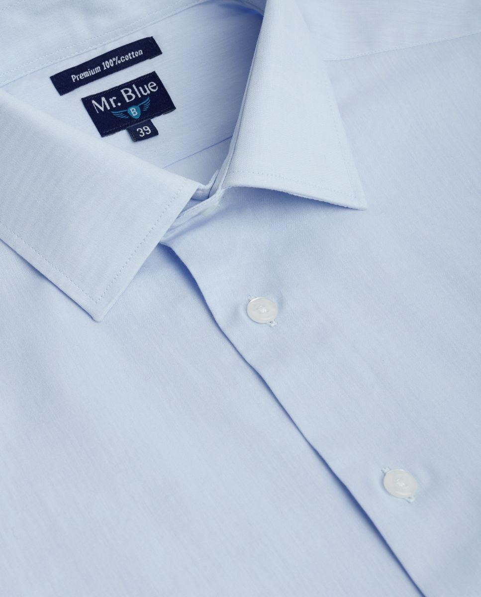 Camisa de Algodão de Manga Comprida Azul-5