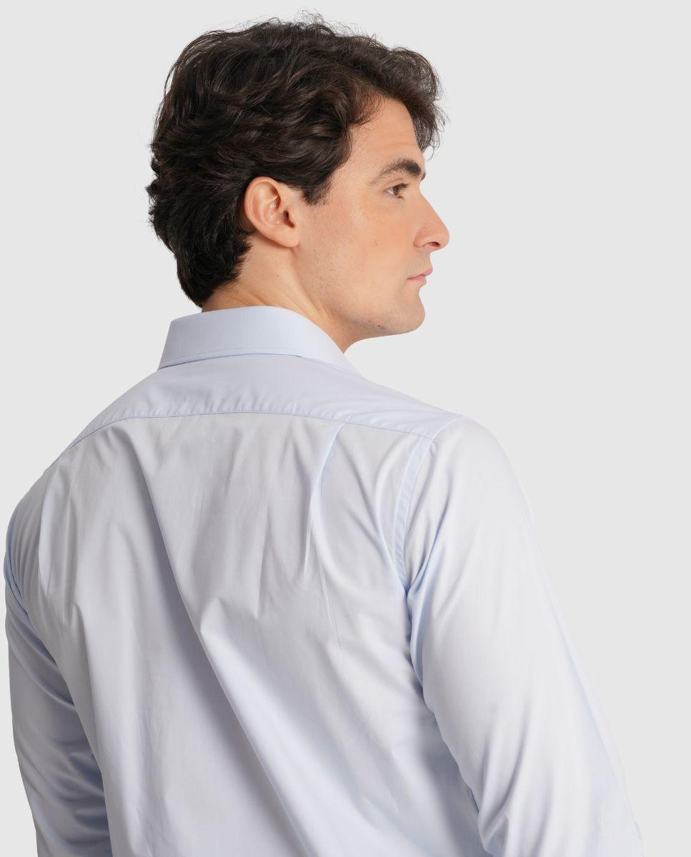 Camisa de Algodão de Manga Comprida Azul-2
