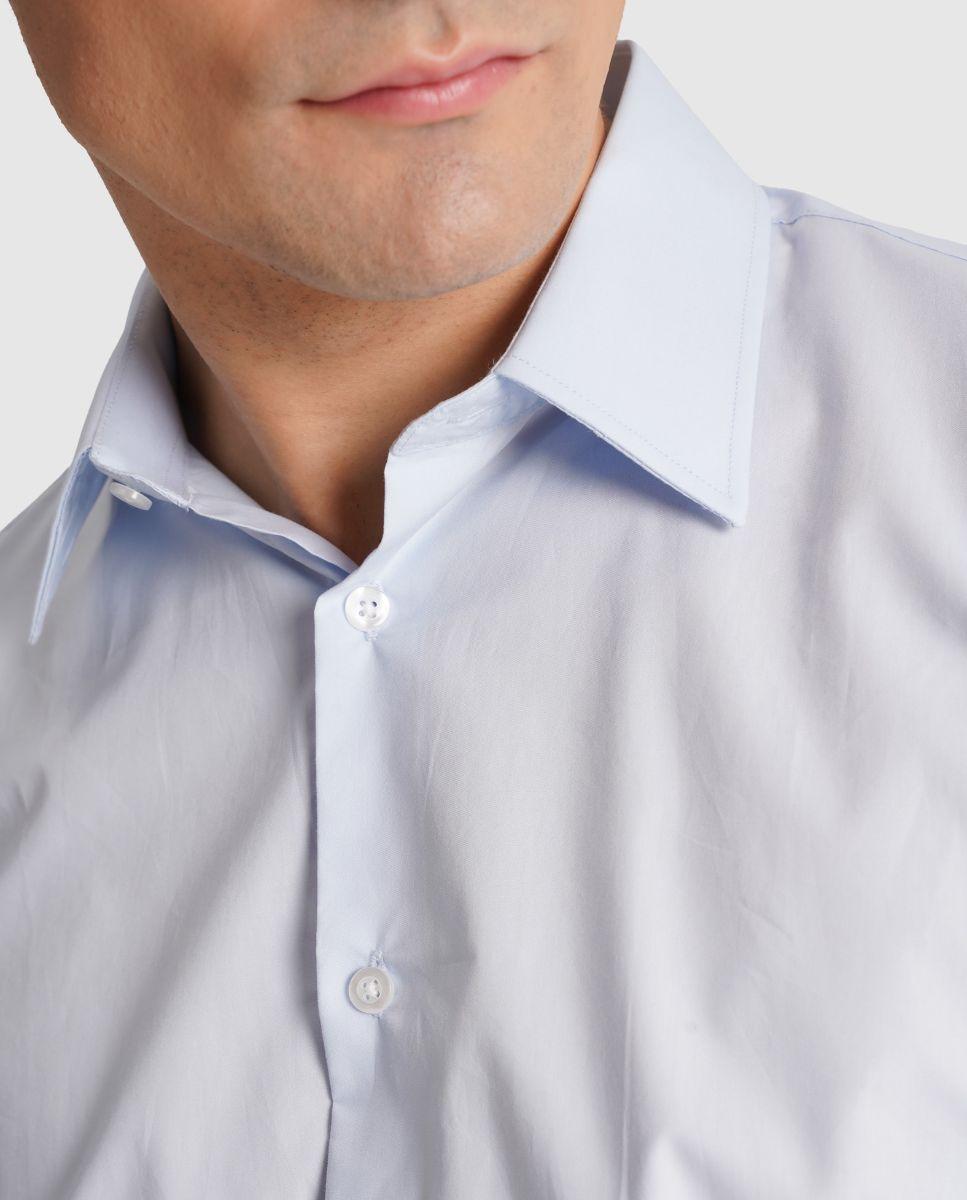 Camisa de Algodão de Manga Comprida Azul-3