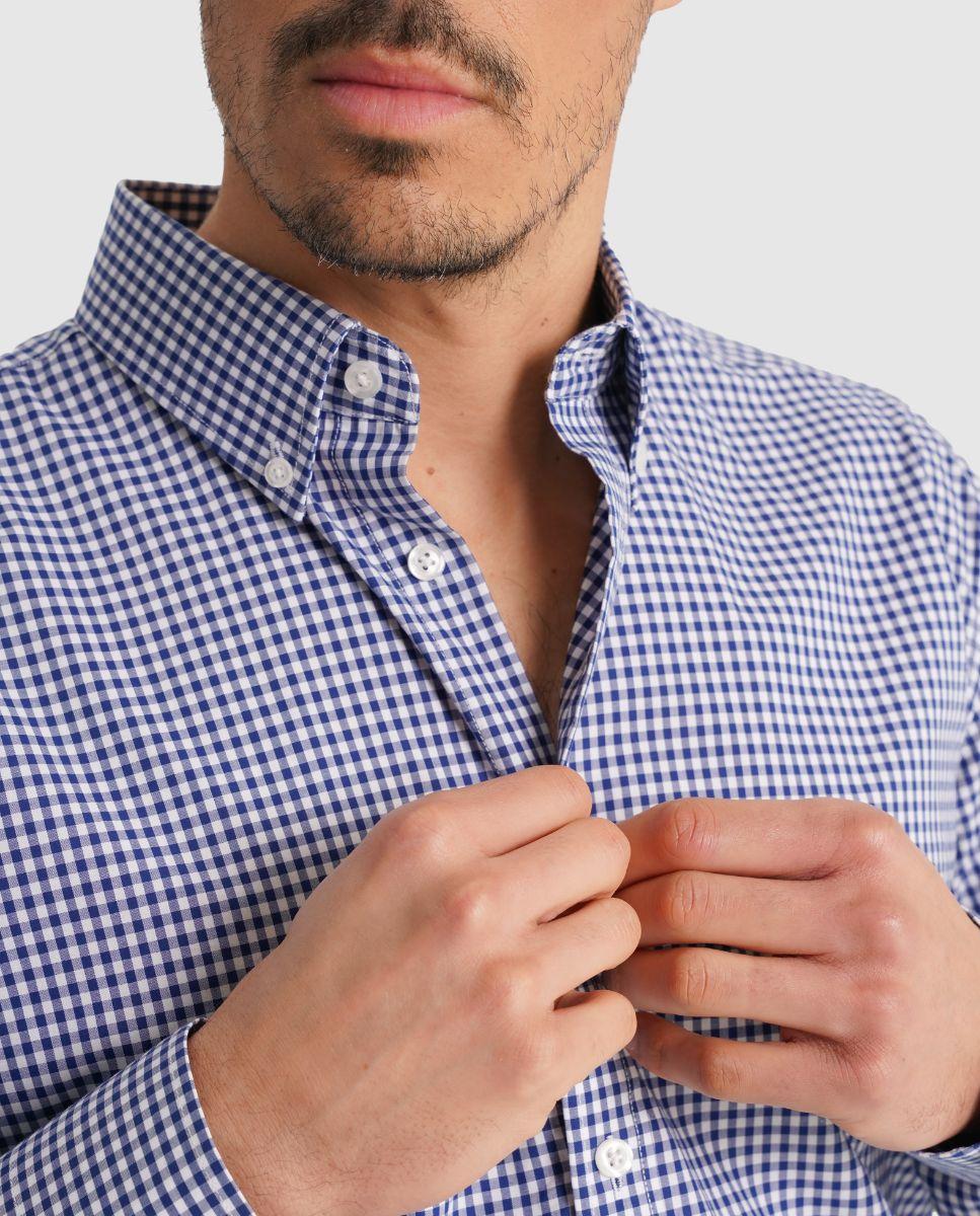 Camisa Aos Quadrados com Corte Regular Azul-3