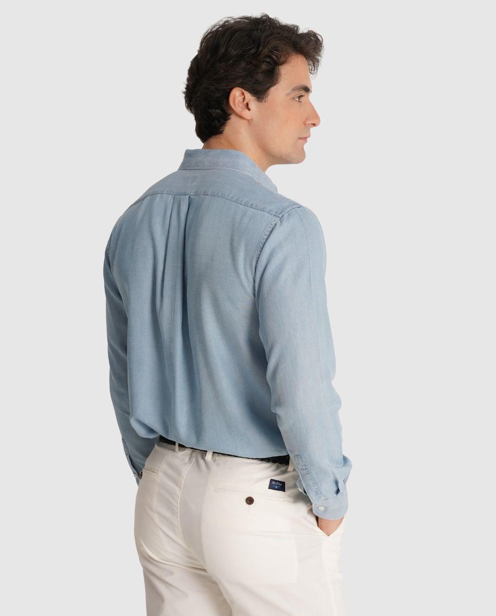 Camisa de Manga Comprida e Punhos com Botões com Design Liso Azul-2