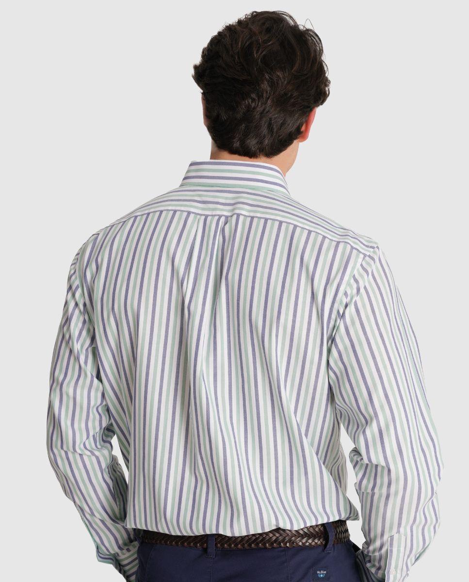 Camisa de Manga Comprida e Corte a Direito Azul-2