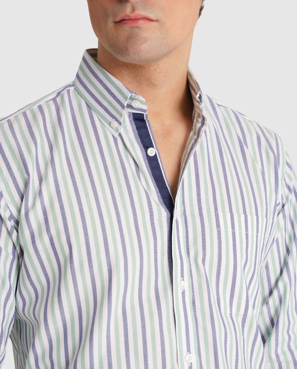 Camisa de Manga Comprida e Corte a Direito Azul-3