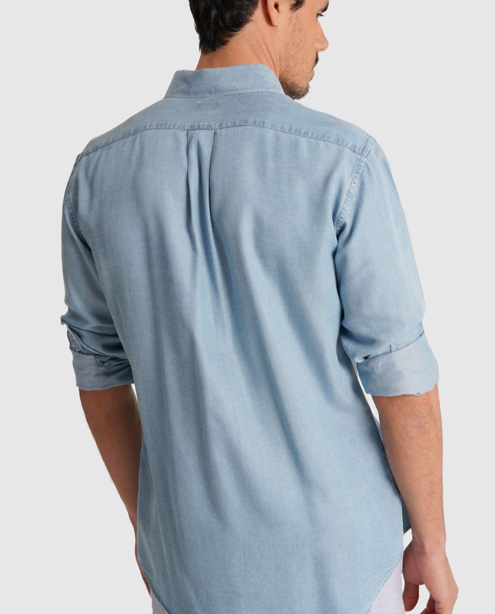 Camisa de Manga Comprida e Detalhe de Marca Bordado Azul-2