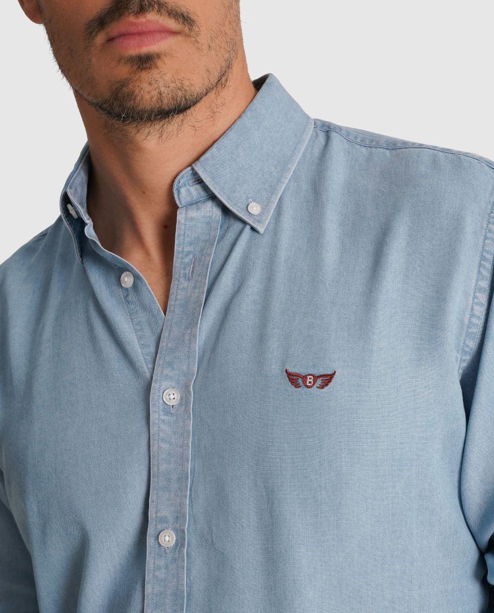 Camisa de Manga Comprida e Detalhe de Marca Bordado Azul-3