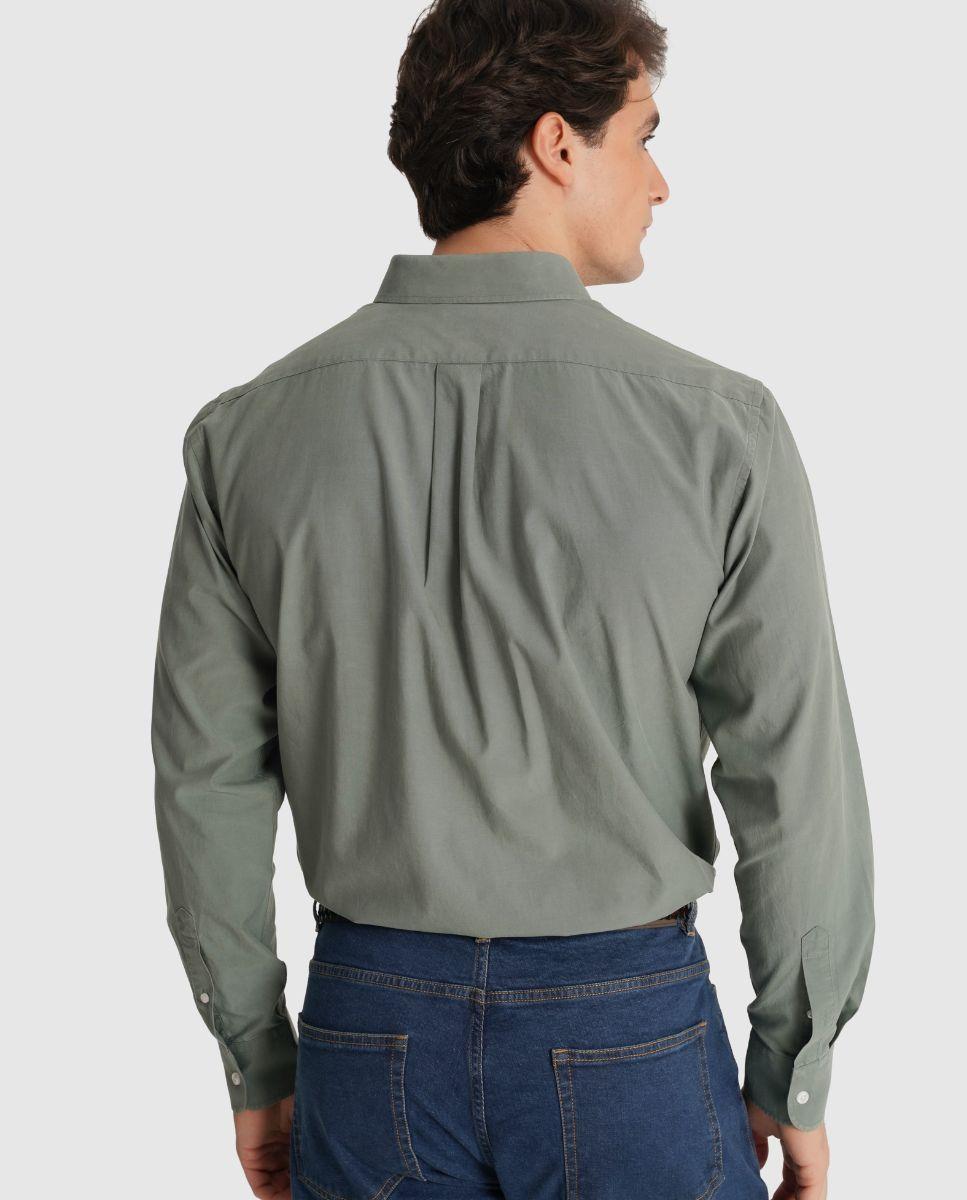 Camisa de Manga Comprida e Punhos com Botões com Design Liso Verde-2