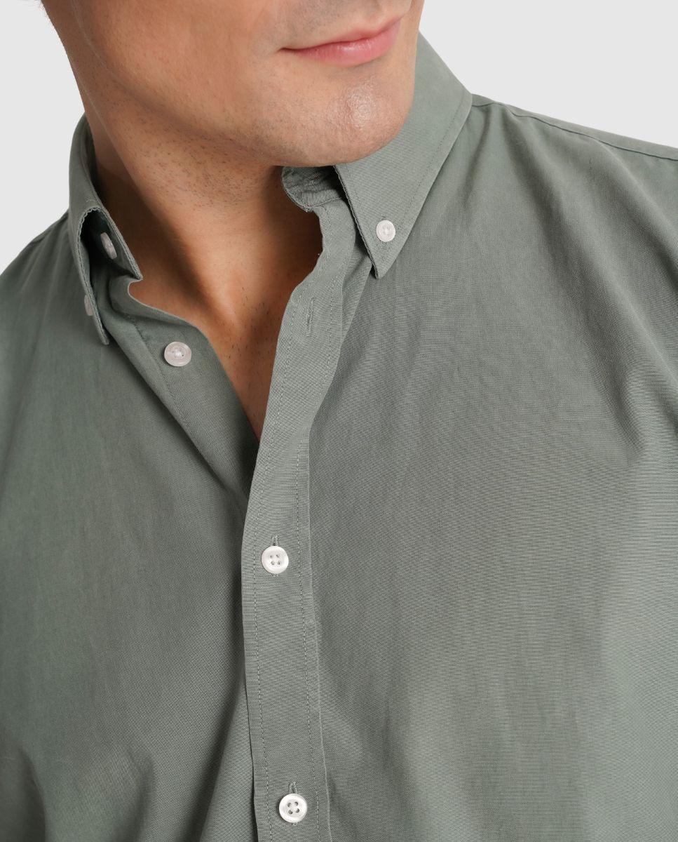 Camisa de Manga Comprida e Punhos com Botões com Design Liso Verde-3
