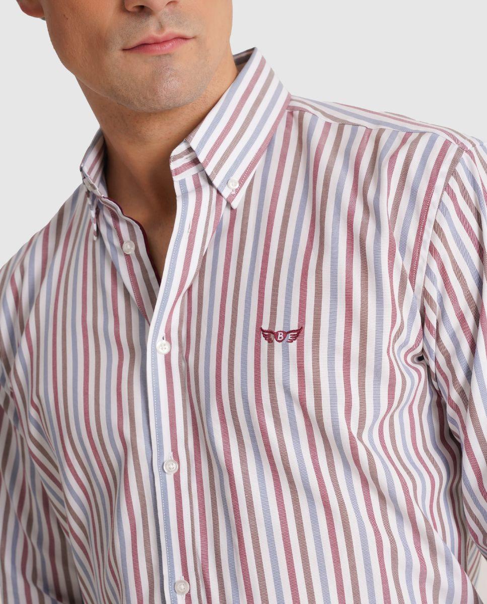 Camisa Às Riscas com Corte Regular Azul-3