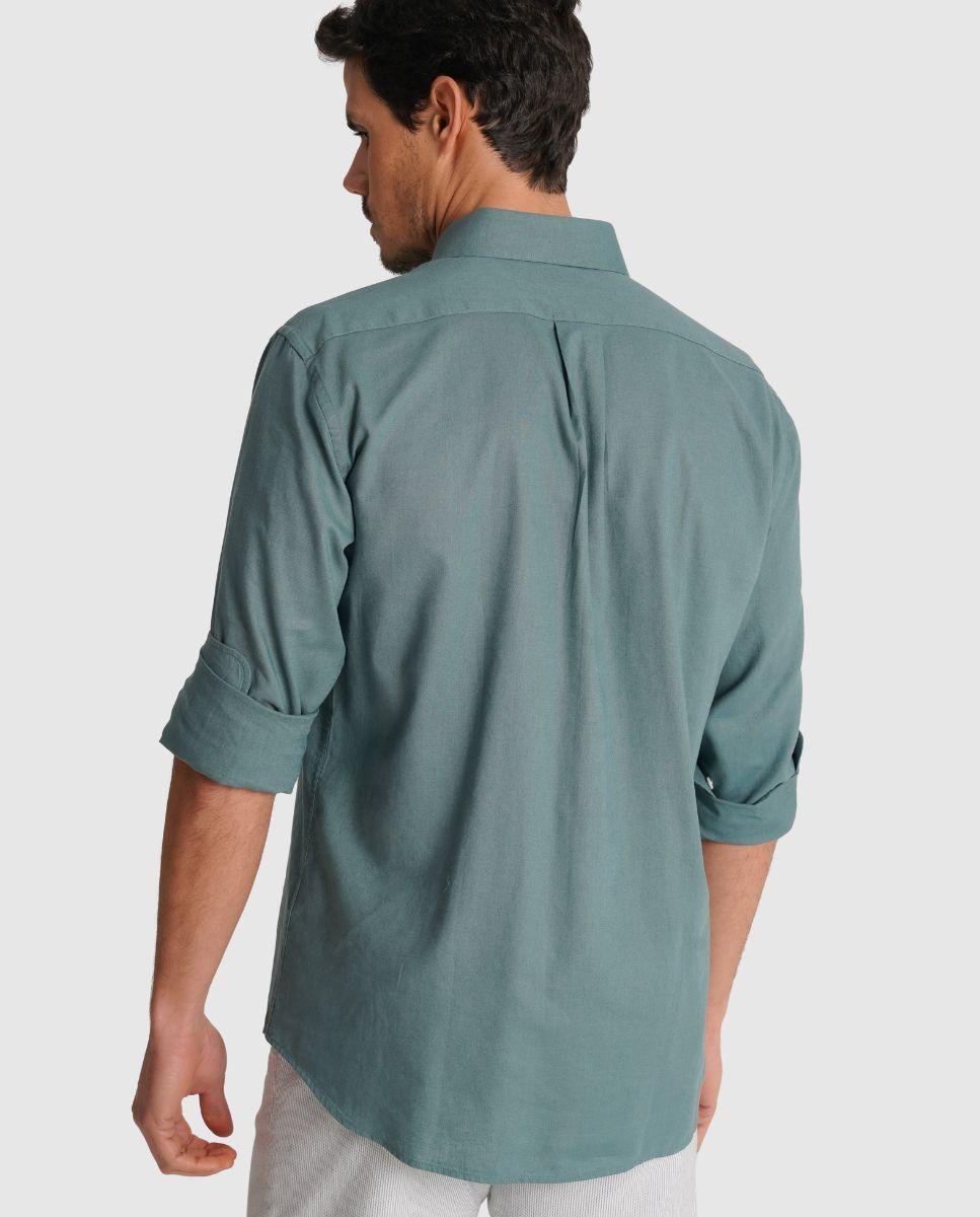 Camisa de Linho com Corte Regular Verde-2