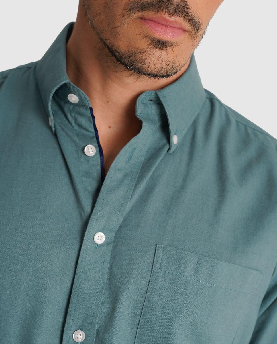 Camisa de Linho com Corte Regular Verde-3