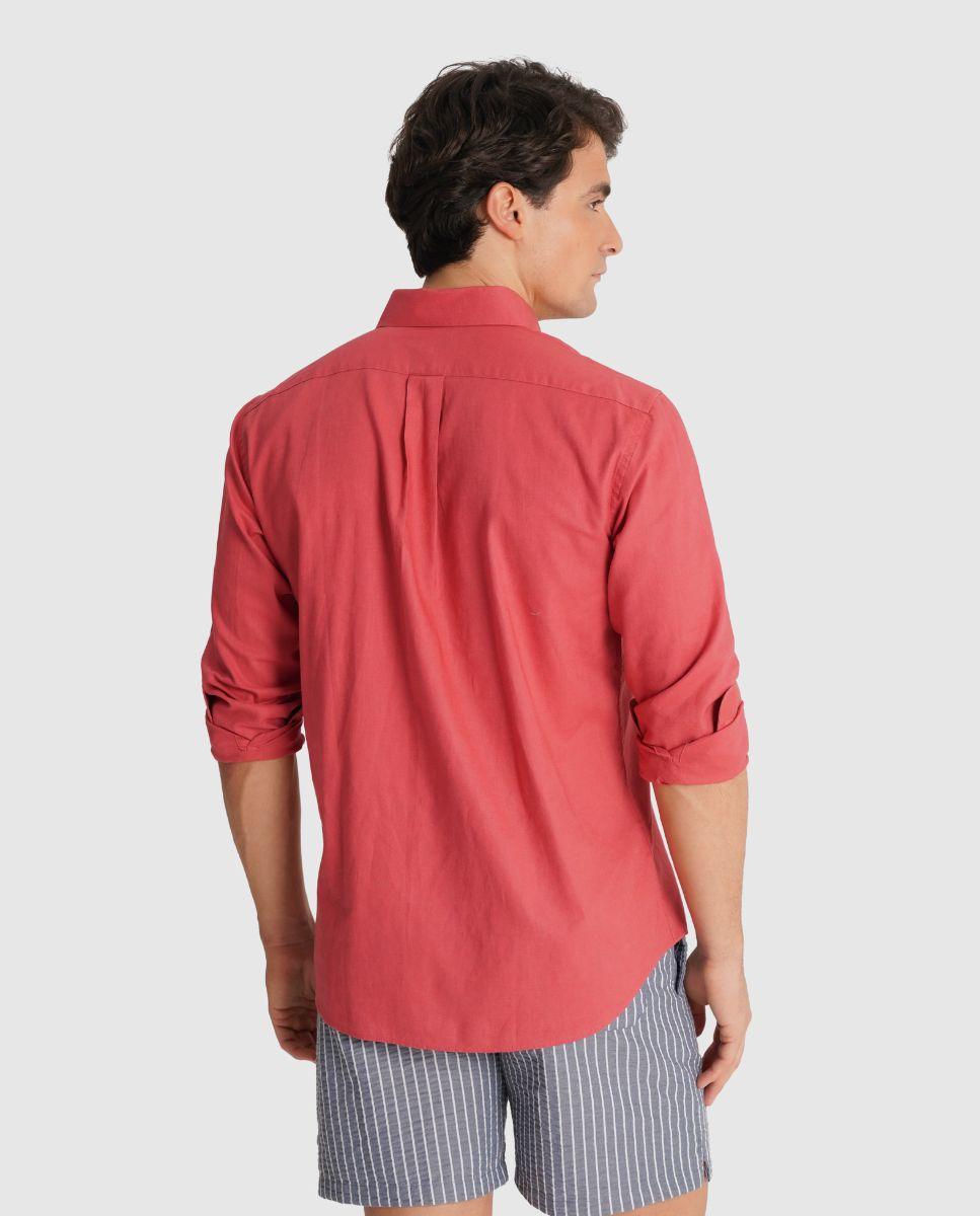 Camisa com Linho e Corte Regular Vermelho-2