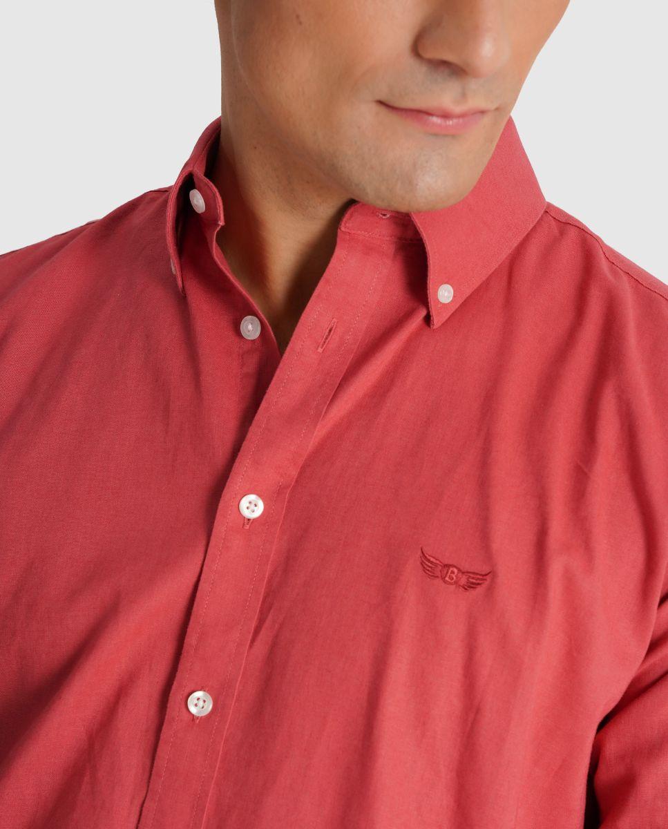 Camisa com Linho e Corte Regular Vermelho-3