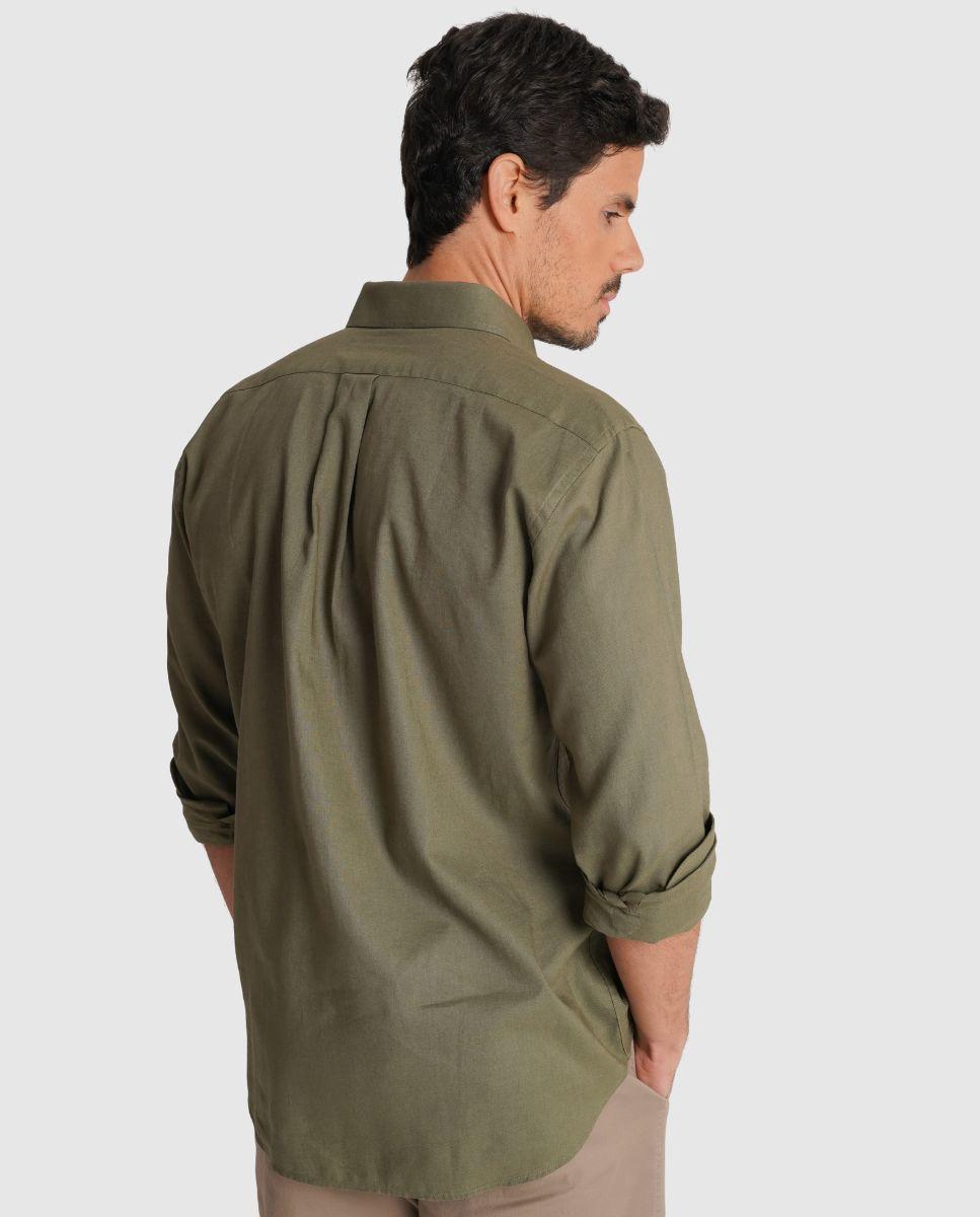 Camisa de Linho com Corte Regular Verde Azeitona-2