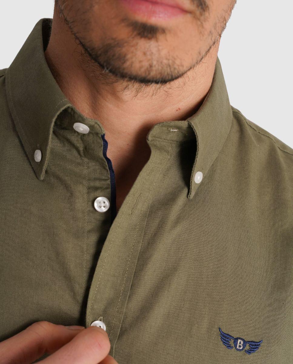 Camisa de Linho com Corte Regular Verde Azeitona-3