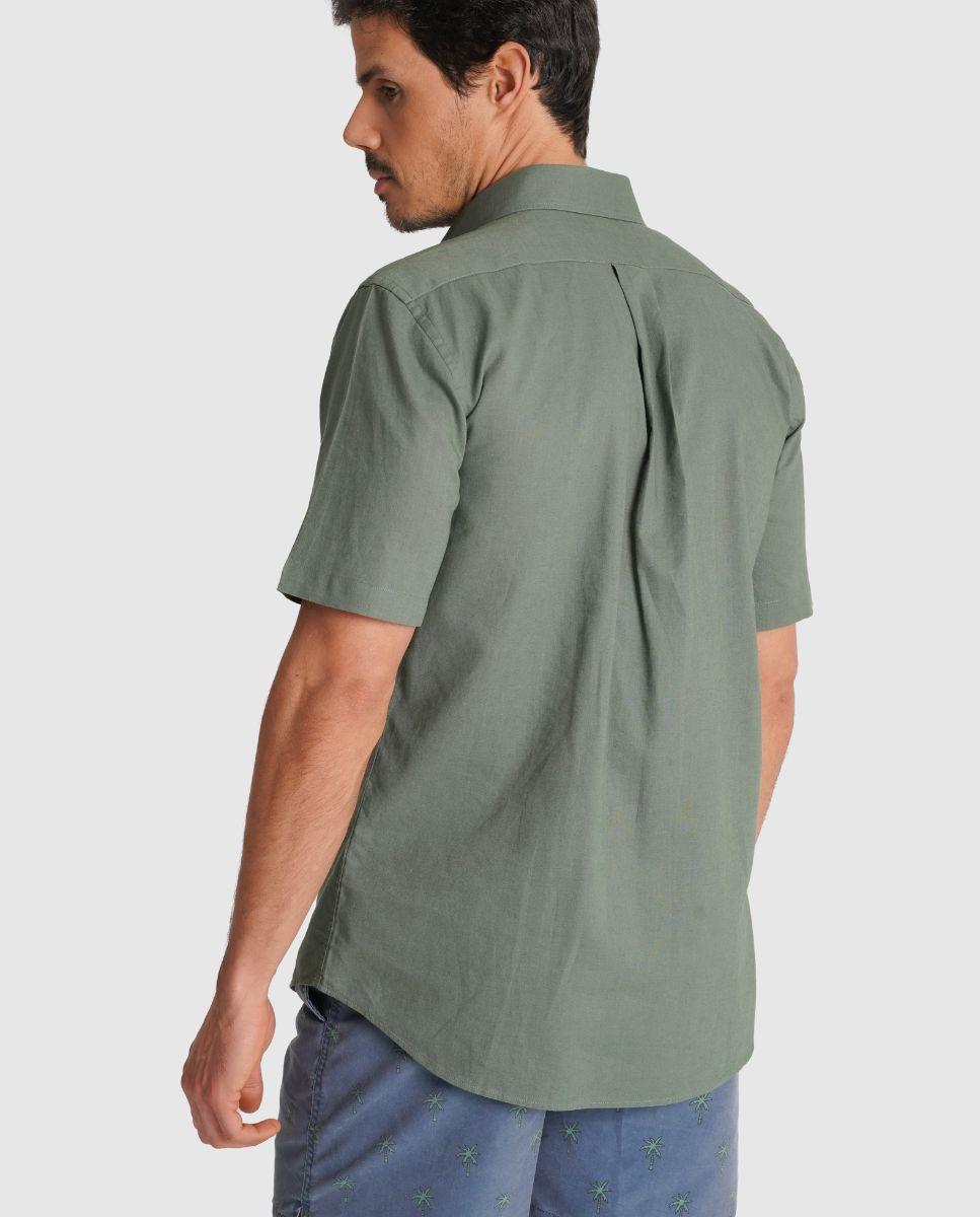Camisa de Linho com Corte Regular Verde-2