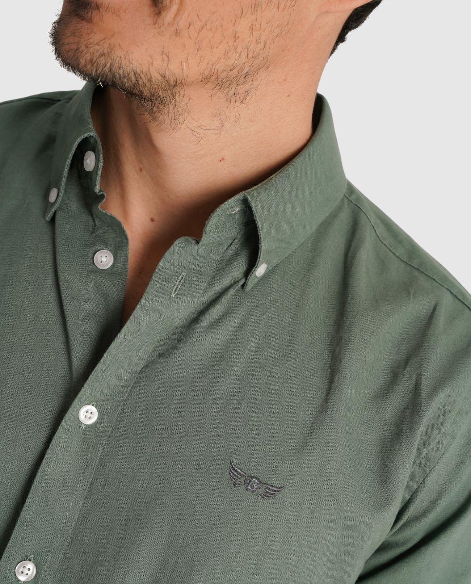 Camisa de Linho com Corte Regular Verde-3