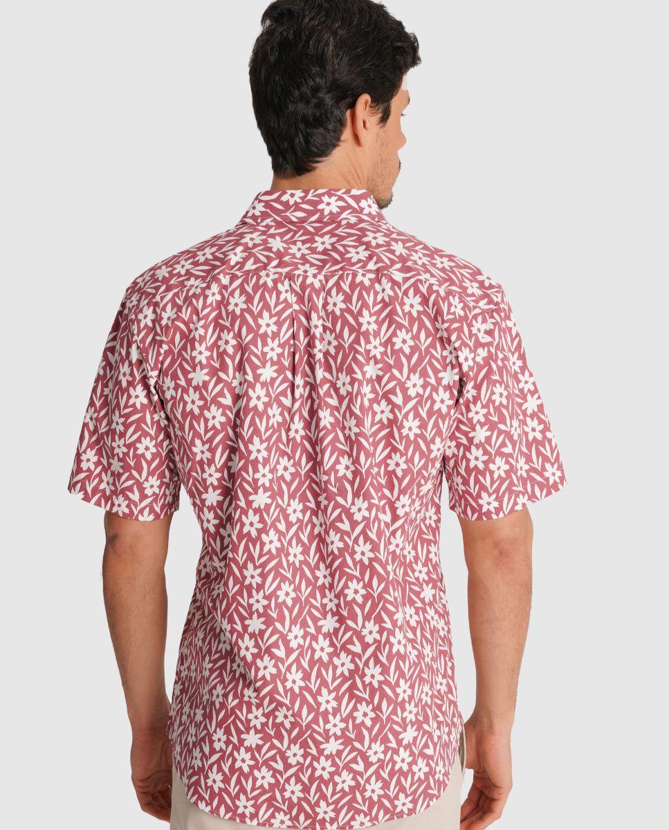Camisa de Linho com Corte Regular Estampado Rosa-2