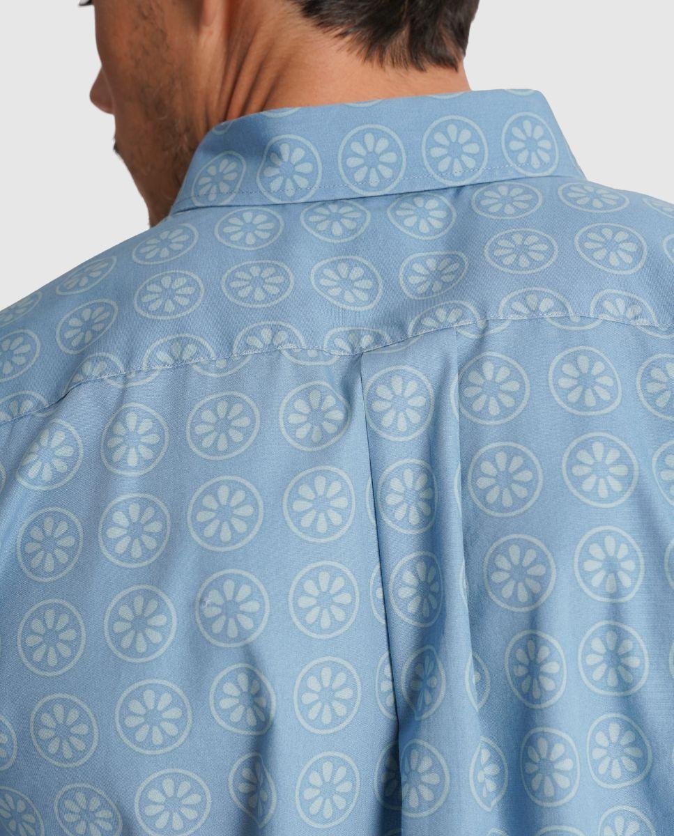 Camisa de Linho com Corte Regular Estampado Azul-2