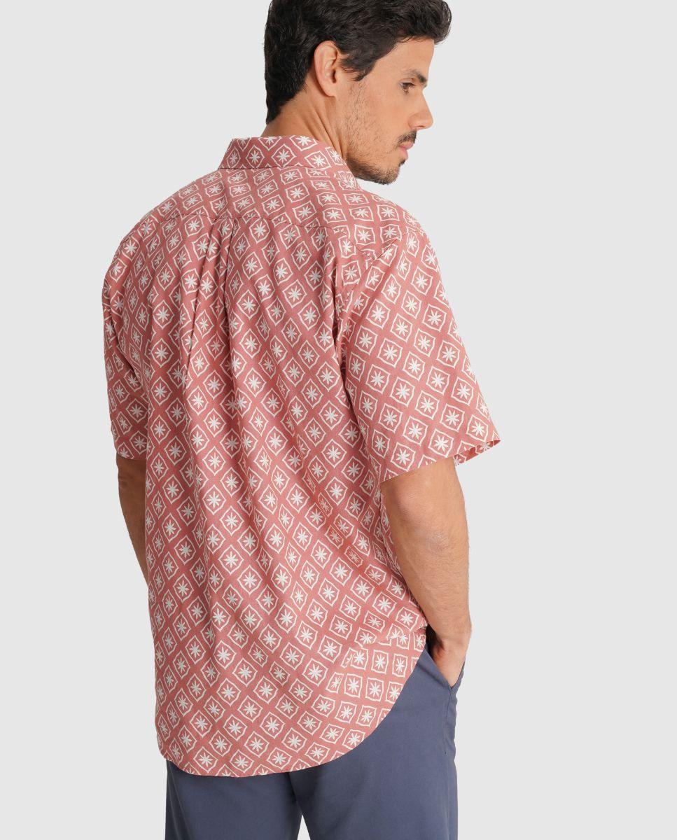 Camisa de Linho com Corte Regular Laranja-2