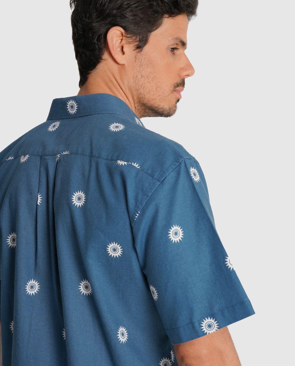 Camisa de Linho com Corte Regular Azul-2