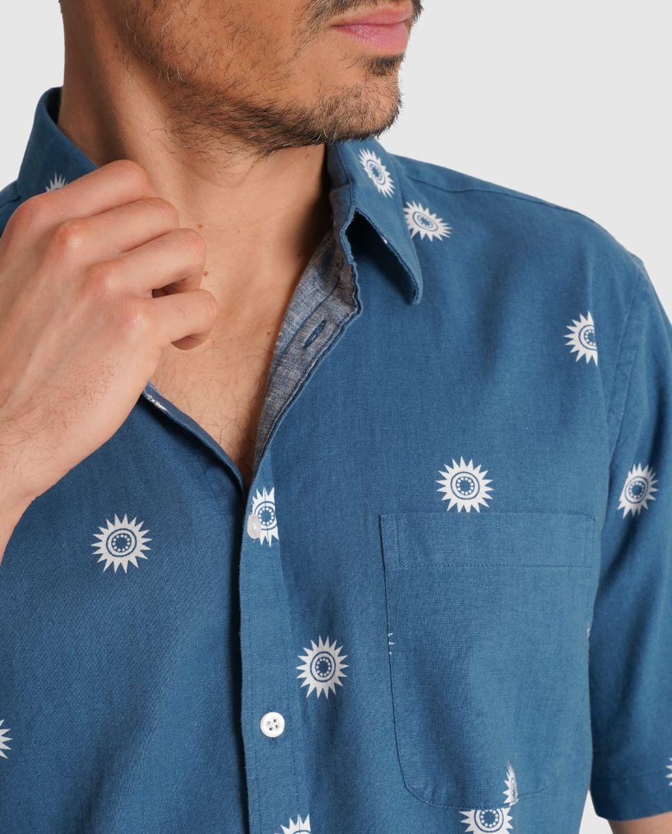 Camisa de Linho com Corte Regular Azul-3