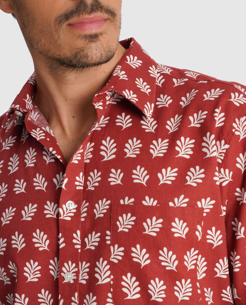 Camisa de Linho com Corte Regular Rosa-3