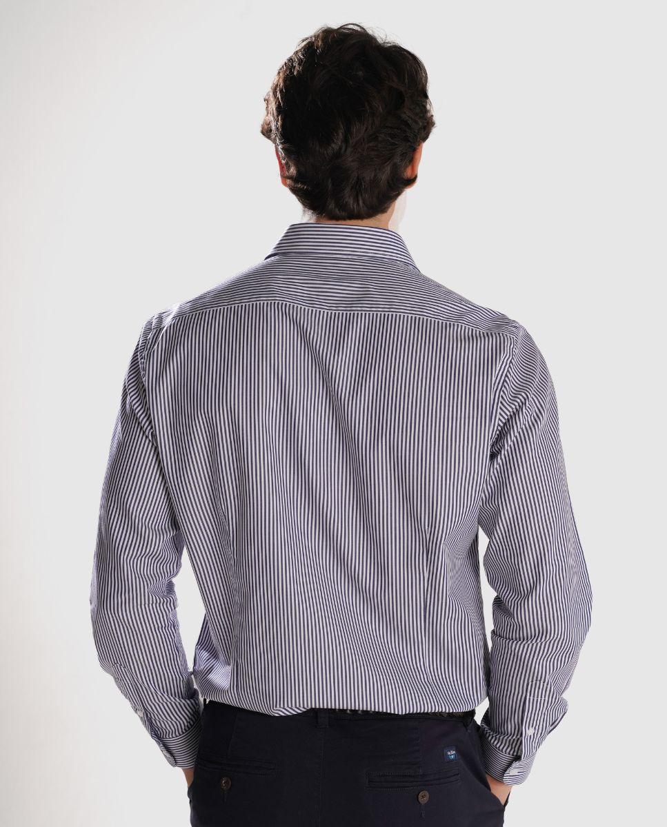 Camisa Às Riscas com Corte Slim Azul-2