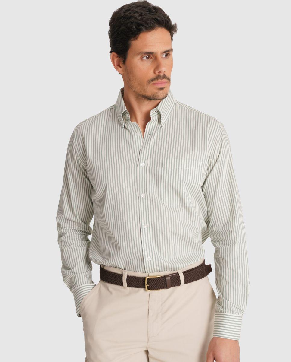 Camisa Às Riscas com Corte Regular Verde-3