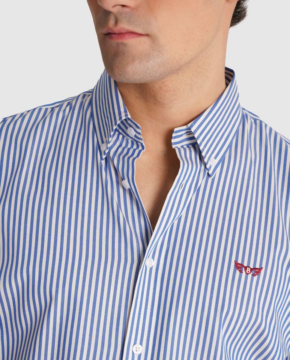 Camisa Às Riscas com Corte Regular Azul-3