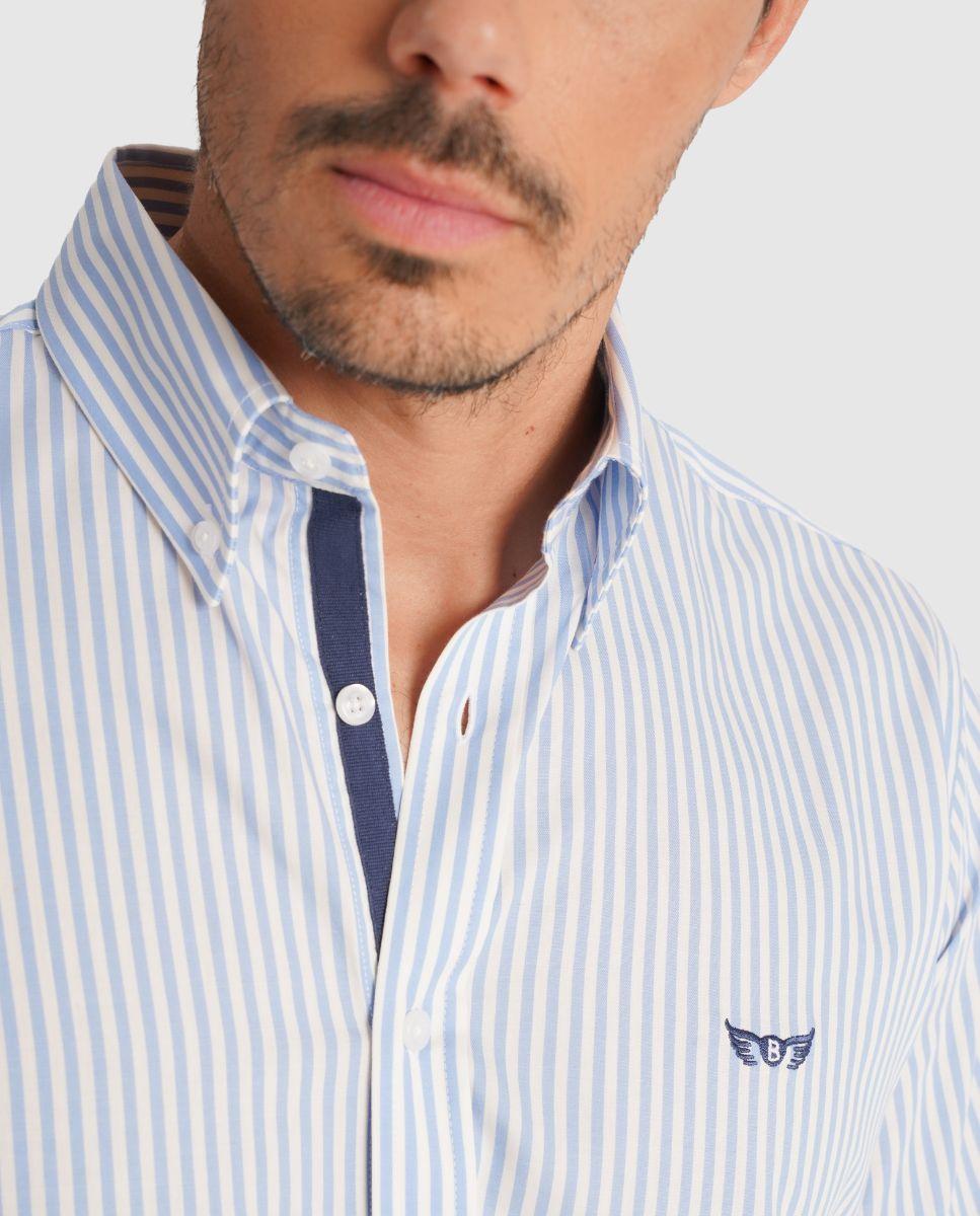 Camisa Às Riscas com Corte Regular Azul-3