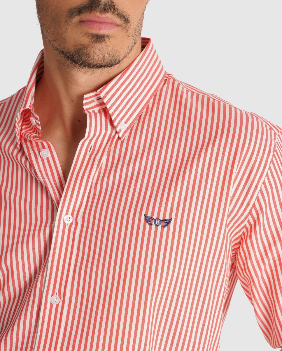 Camisa Às Riscas com Corte Regular Vermelho-3