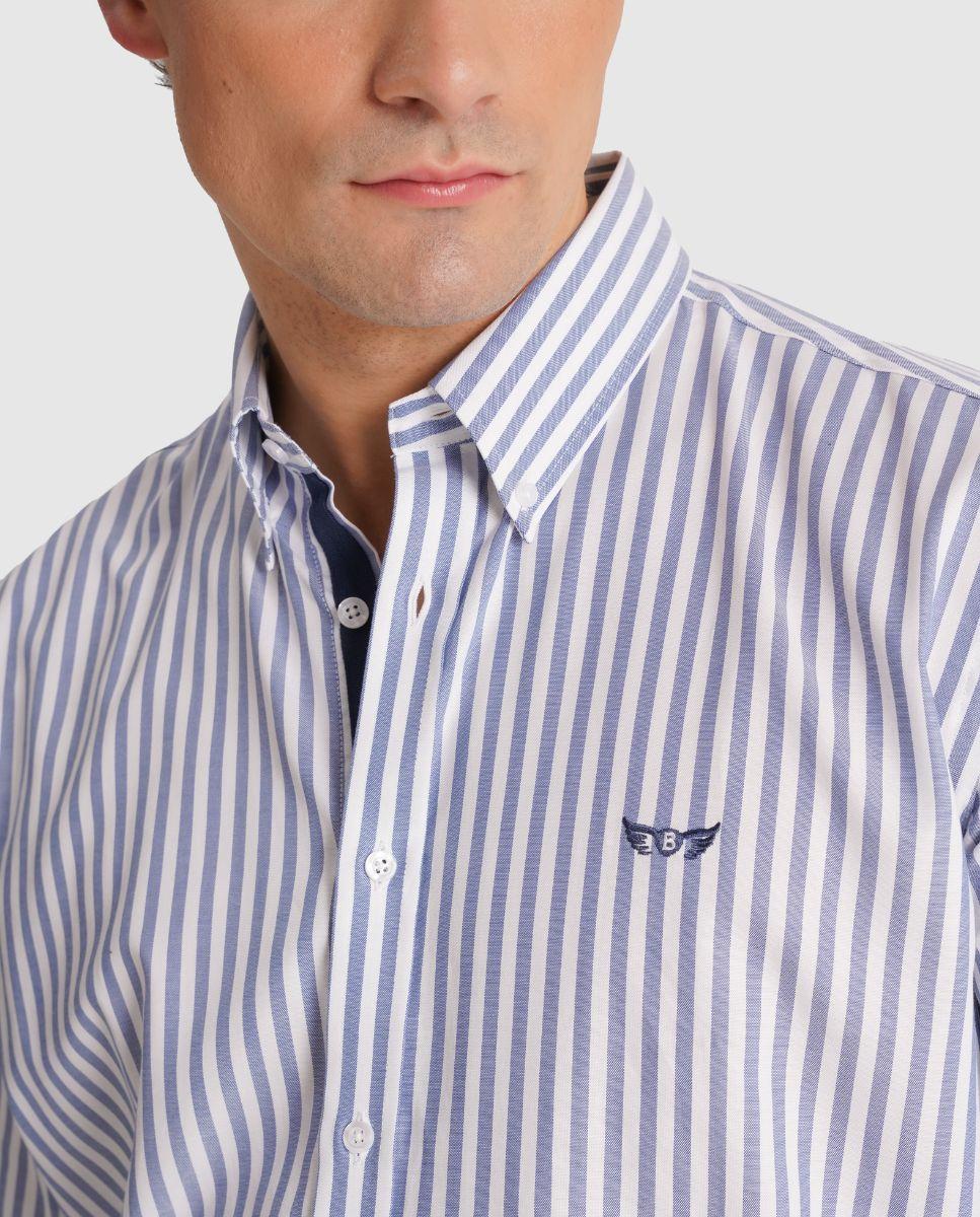 Camisa Às Riscas com Corte Regular Azul-3