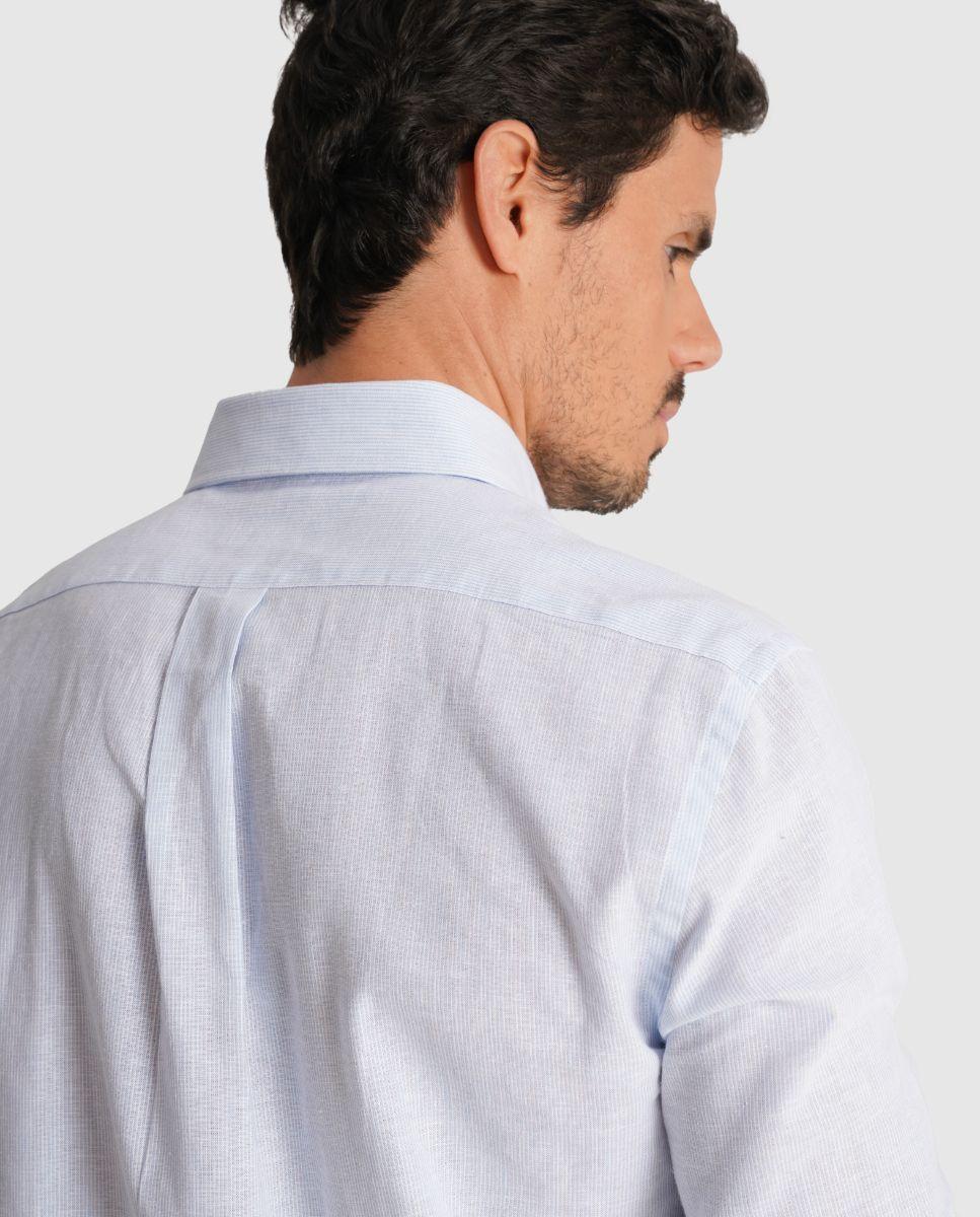 Camisa de Linho com Corte Regular Azul-2