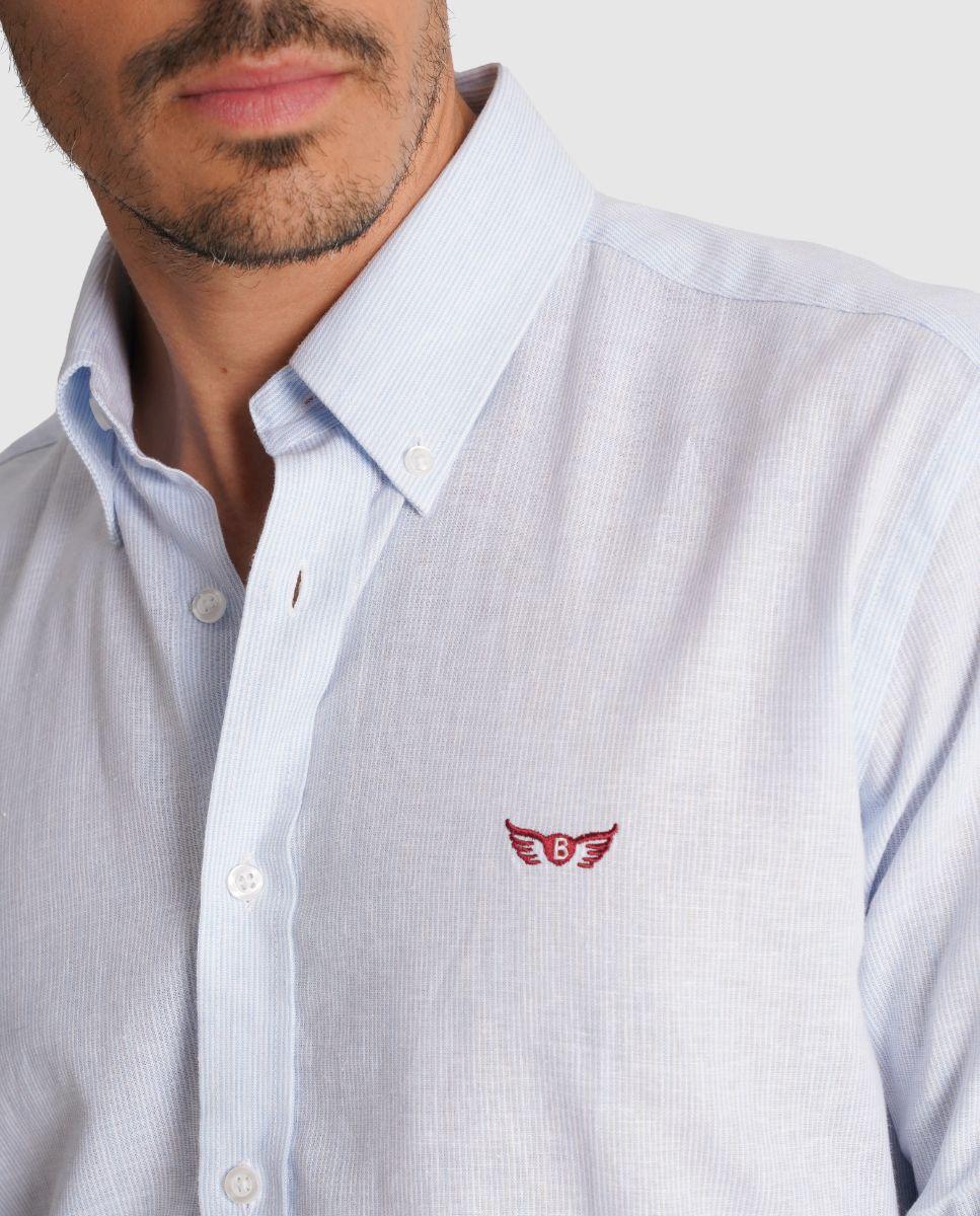 Camisa de Linho com Corte Regular Azul-3